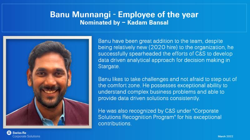 Best Employee of the Year recognition at Swiss Re