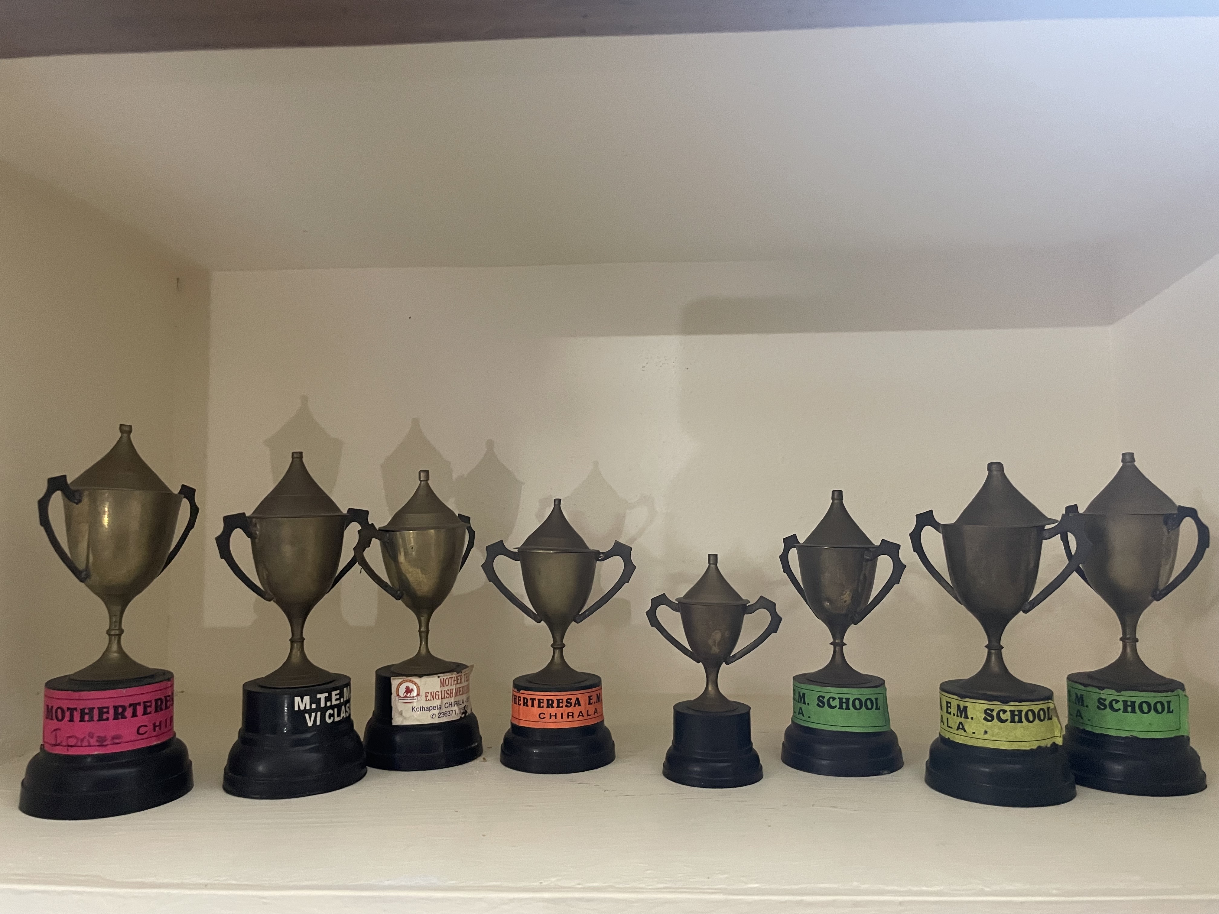 Cup trophies in a row