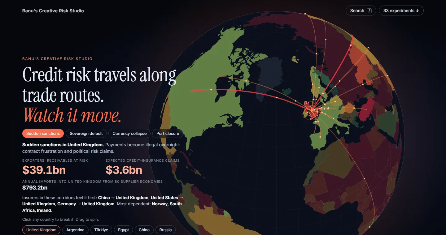Creative Risk Studio front page: the Contagion Globe